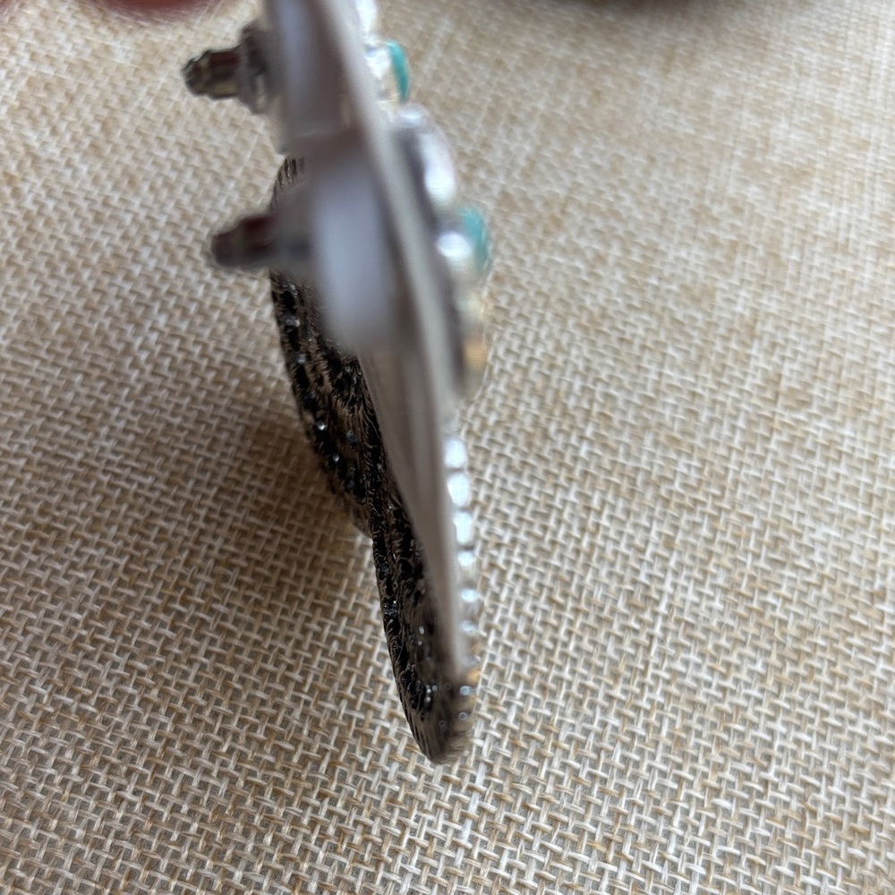 ICON Silver-Tone Filigree Drop Earrings with Turquoise Accents - Picture 4 of 5